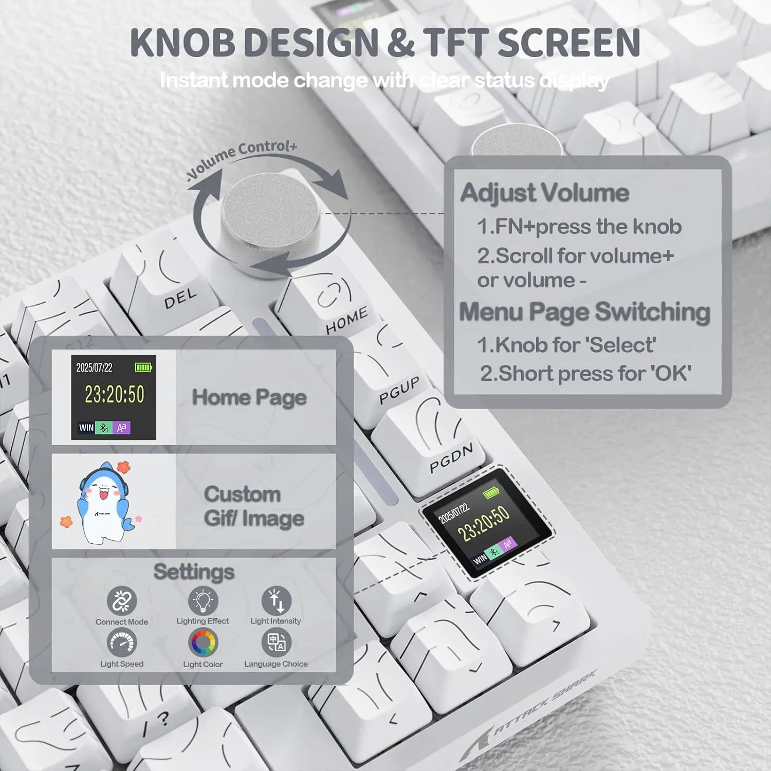 Attack Shark X820 Ultra Display Keyboard (White Contours)
